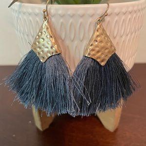 Blue and gold fringe earrings